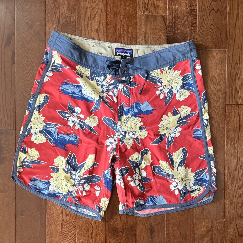 Patagonia Men's Red and Blue Floral Swim Shorts